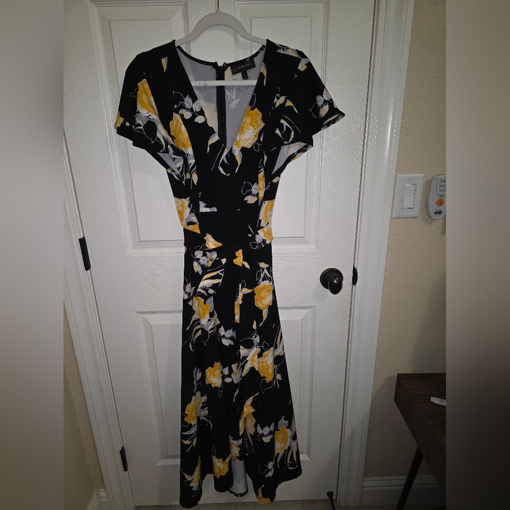 Lane Bryant Black and Yellow Wrap Midi Dress